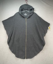 Cut The Frills Zip Front Cape Hoodie One Size Heathered Gray 4209