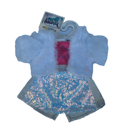 Build A Bear Home Girls Faux Fur Sequin Skirt 2 Piece Outfit Plush Animal NWT