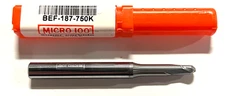 Micro 100 3/16" Carbide Ball Nose End Mill Extended Reach 2 Flute USA Made