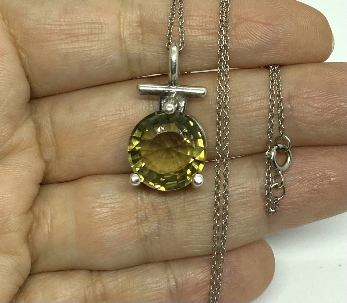 Vintage Sterling Silver Smoky Topaz Pendant Necklace 18  1990\'s Vintage Sterling Silver Smokey Topaz Gemstone Pendant Necklace 18\