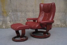 Danish Modern Ekornes Stressless Large Eagle Classic Recliner Chair & Ottoman
