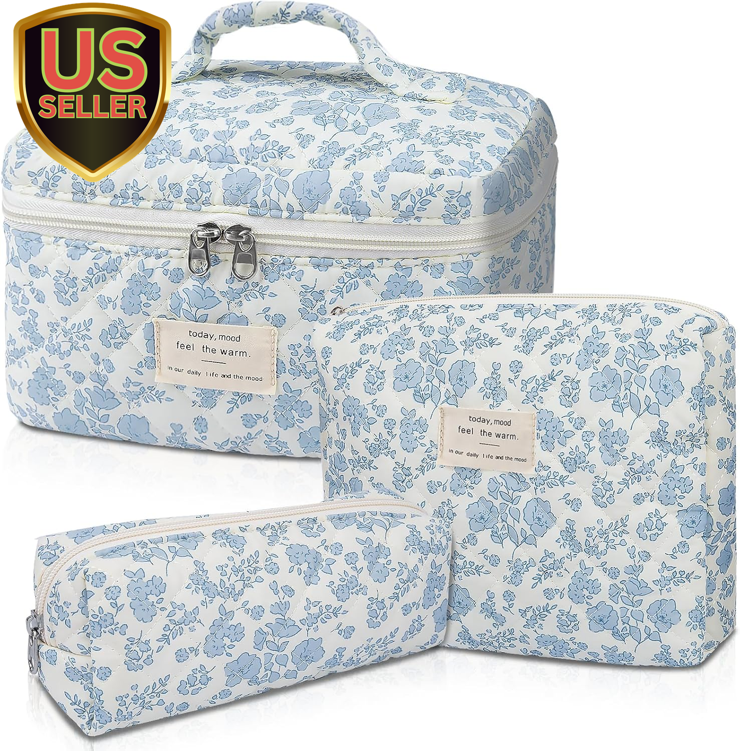 Floral Quilted Makeup Bag Large Cosmetic Organizer for Women Girls-image