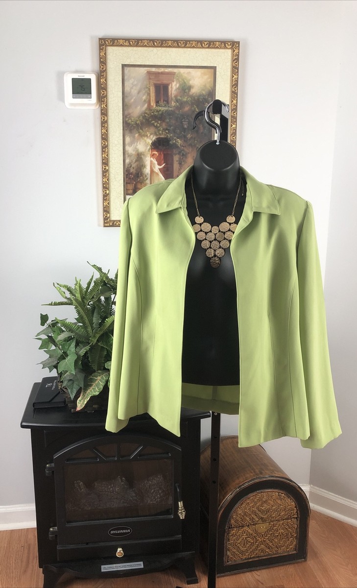Dana Kay Women's Jacket Size 14 Green Long Sleeve Open Front