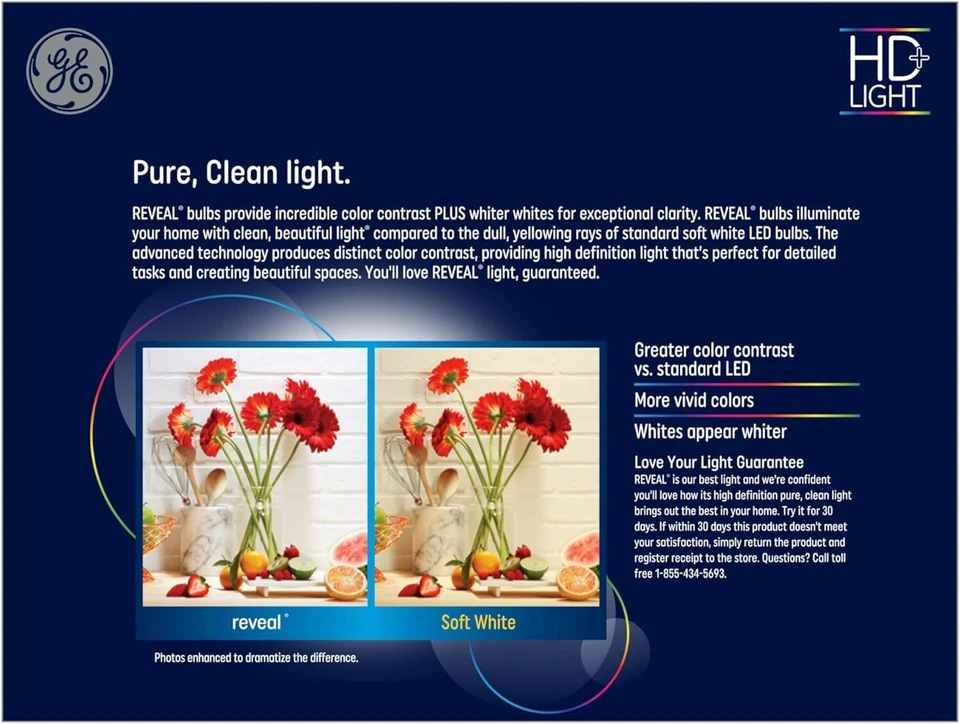 GE Reveal 2-Pack 85 W Equivalent Dimmable Color-Enhancing Br40 LED Light Bulbs - Image 3 of 4