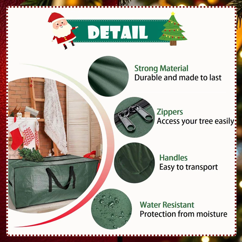 Heavy Duty Christmas Tree Storage Bag Box Container Carry with Handles & Zipper - Image 3 of 4