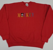 Vintage 90s Mickey Co Multicolor Embroidered Spellout Sweatshirt Vtg Disney USA