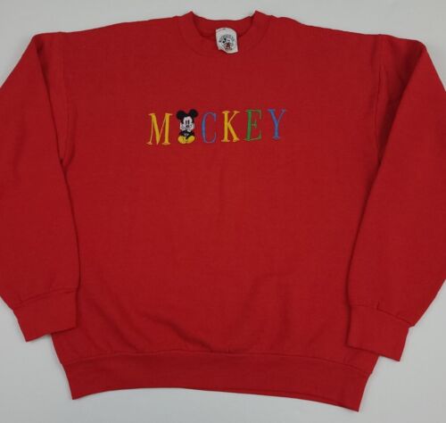 Vintage lata 90. Mickey Co Wielokolorowa haftowana bluza Spellout Vtg Disney USA  - Zdjęcie 1 z 5