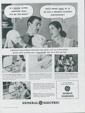 1948 General Electric Dishwasher Husband Wife Washing Up Vintage Print Ad AH1