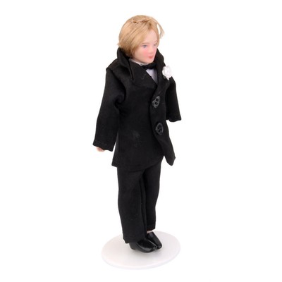 Dolls House Miniature 1:12 Porcelain People Man In Black Wedding Suit Groom