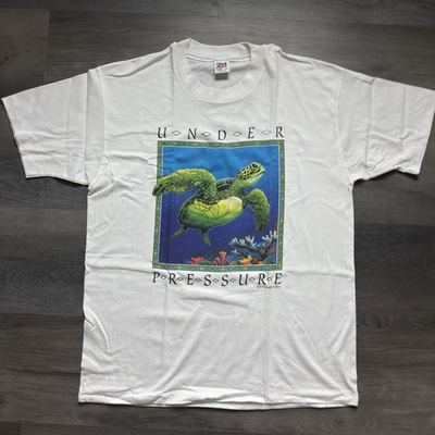 #ad VINTAGE 90s Human i tees Sea Turtles Tshirt Mens XL Under Pressure Made In USA $24.99