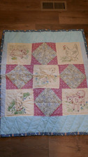 Vintage Hand-Embroidered Hand Quilted Baby Quilt   Farm Animals