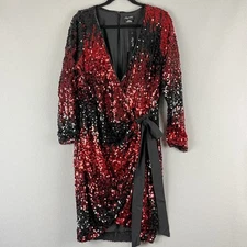 City Chic Irresistible Sequins Dress Women 14 Red Black Embellished Cocktail NWT