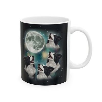 Border Collie Dog Howling Moon Coffee Mug   Dog Lover Gift 11oz Cup