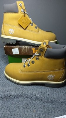Timberland Premium 6-Inch Waterproof Boots Size 5Y/6.5W Wheat Nubuck