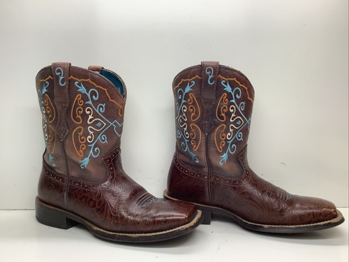 WOMENS ARIAT COWBOY SQUARE TOE FLORAL BROWN BOOTS SIZE 8 B - Picture 3 of 10