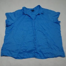 Avenue Plus Size 26/28 Blue 100% Linen Classic Fit Button Down Collar Shirt