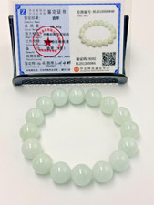 Certified Natural Grade A Jadeite Jade Beaded Bracelet White 13.6 mm 500648