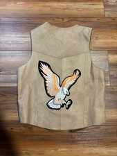 Vintage 90s Hudson Leather Brown Biker Vest Eagle Embroidery Large