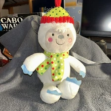 HugFun Yeti Abominable Snowman Plush White Lovey Polka Dot Scarf Hat Soft Winter