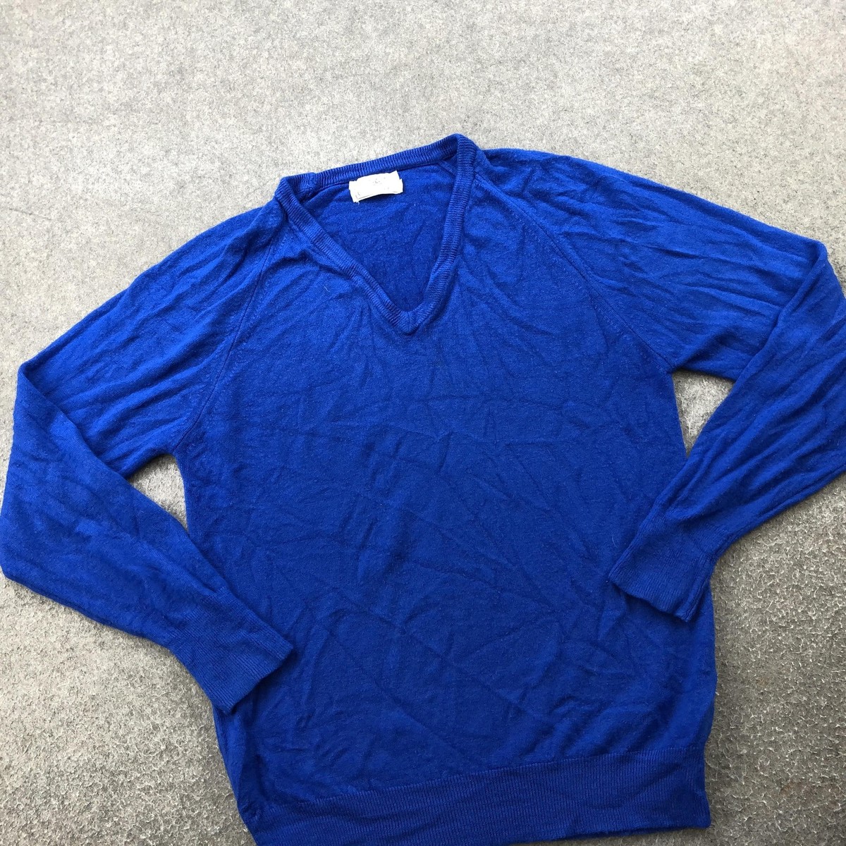 Vintage Christian Dior Sweater Mens Large Blue V Neck Orlon