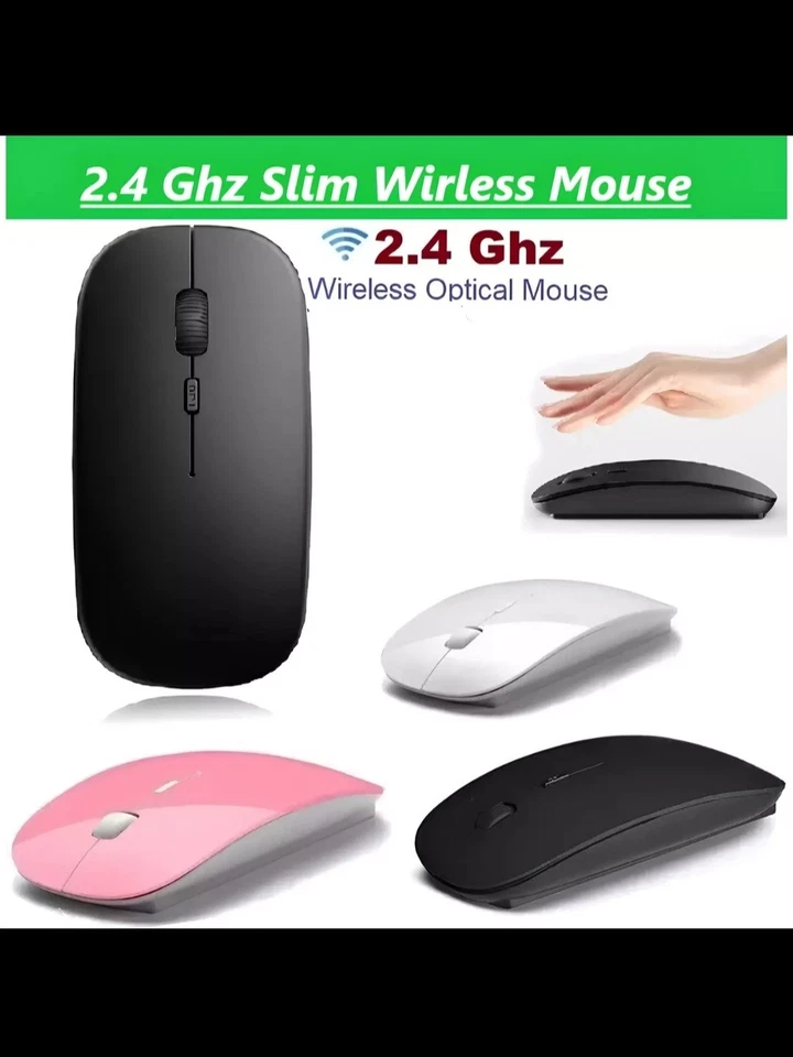 2.4GHz BLACK WIRELESS USB MOUSE SCROLL SLIM CORDLESS OPTICAL FOR MAC PC LAPTOP - Image 2 of 4