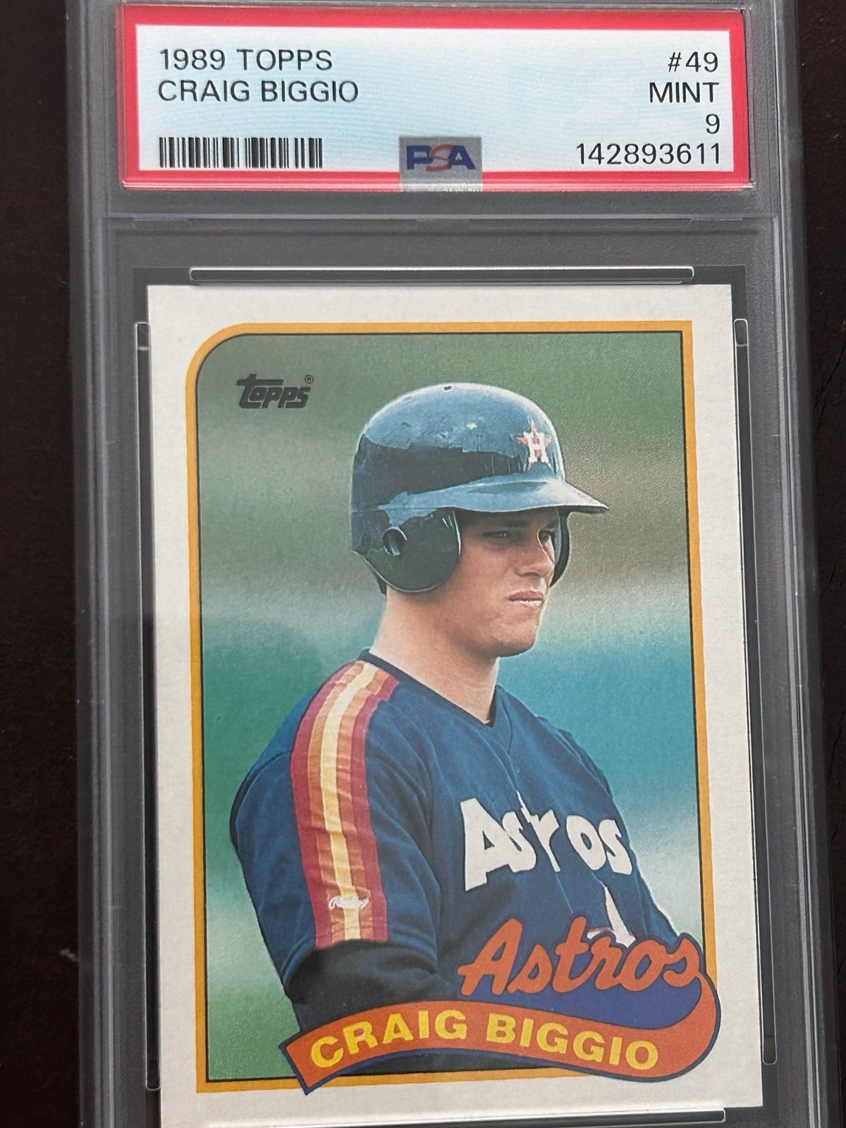 1989 Topps-Craig Biggio #49 RC PSA 9 Mint-Houston Astros Rookie Card