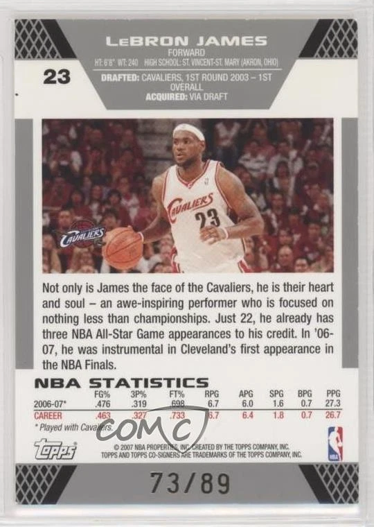 2007-08 Topps Cofirmantes Azul Dorado/89 LeBron James Anderson Varejao #23 Foto 2 de 2