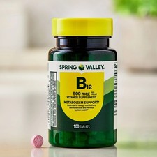 Spring Valley Vitamin B12 Supplement, 500 mcg, 100 Count, Tablets for Metabolism