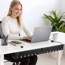 2-Pack Metal Under Desk Cable Management Tray with Adhesive Clips & Ties Black