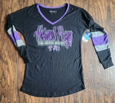 5th & Ocean Women's TCU Horned Frogs Black 3/4 Sleeve V-Neck T Shirt , S, NEW!