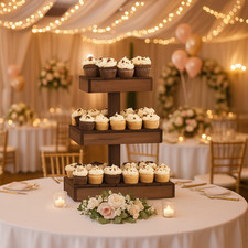 Rustic Wooden Cupcake Stand   3 Tier Dessert Display for Parties, Weddings  Eve