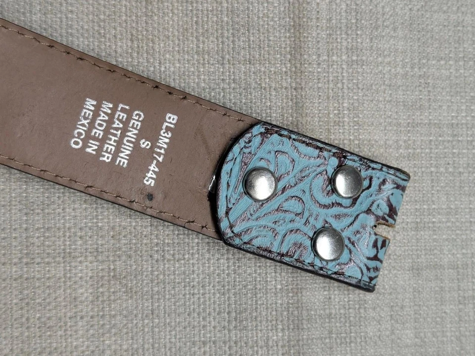 Cinturón hebilla vintage WESTERN TOOLED cuero 30 azul verde azulado vaquero rodeo Y2K Foto 4 de 4