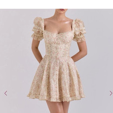 HOUSE OF CB Women's Beige Pink Floral Corset  Mini Dress | Size Small