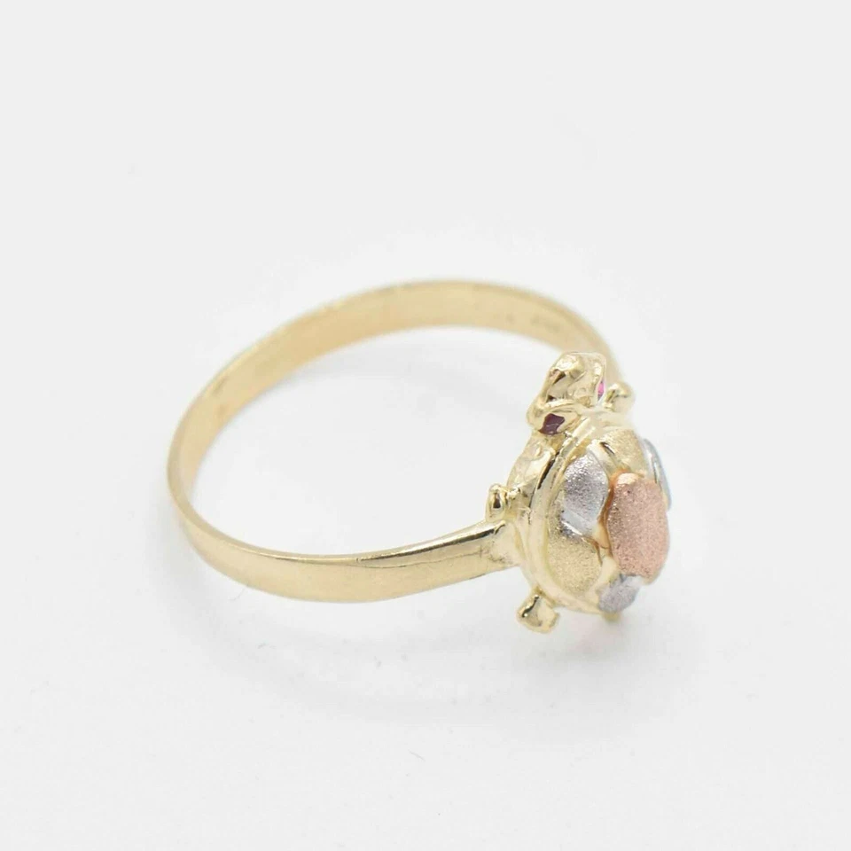 Satin Finish Textured Turtle with Ruby Eyes Ring Real Solid 10K Tri-Color Gold - Image 2 of 4