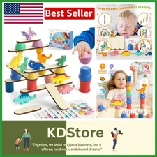 Wooden Dinosaur Blocks Set for Toddlers Kids 1-4 Educational Stacking & Sorti...