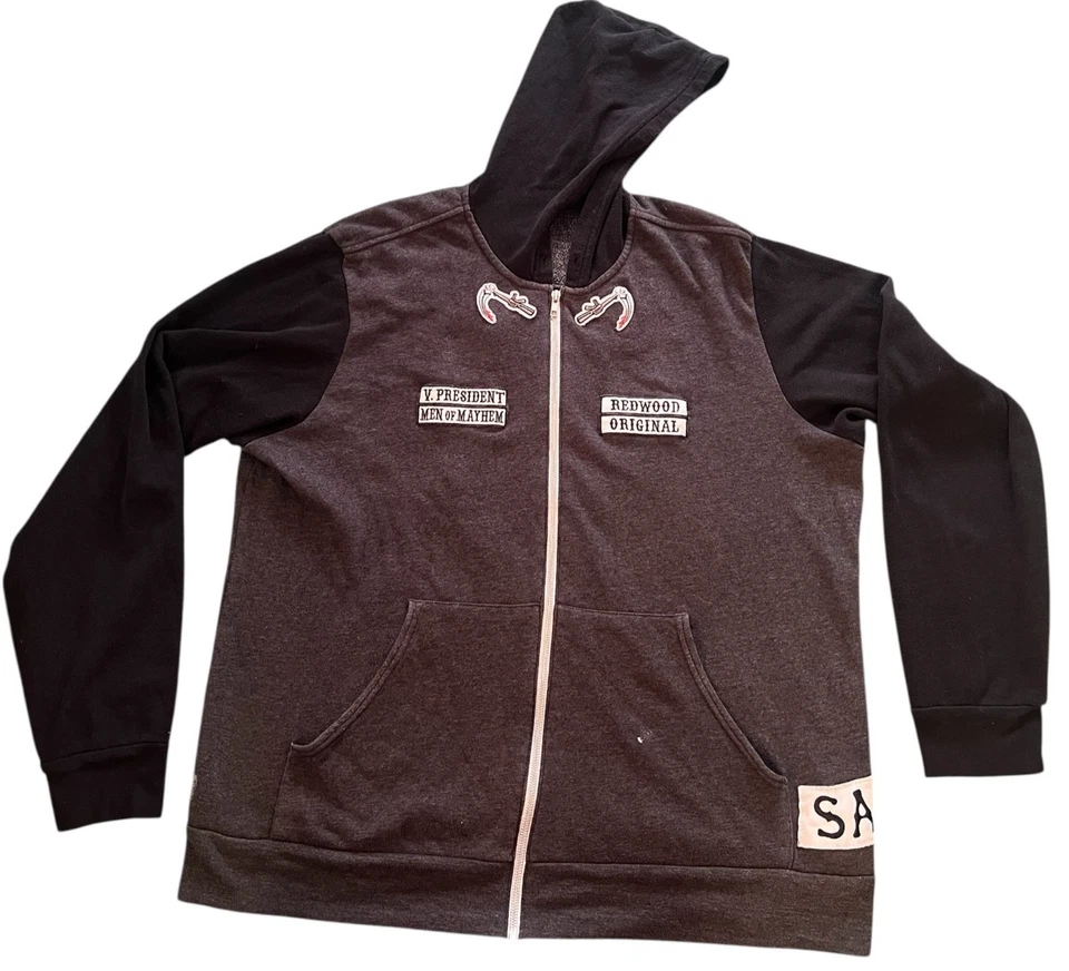 Chaqueta Sons Of Anarchy Para Hombre Talla Grande Cremallera Completa Negra Con Capucha Bolsillos Reaper Foto 2 de 4