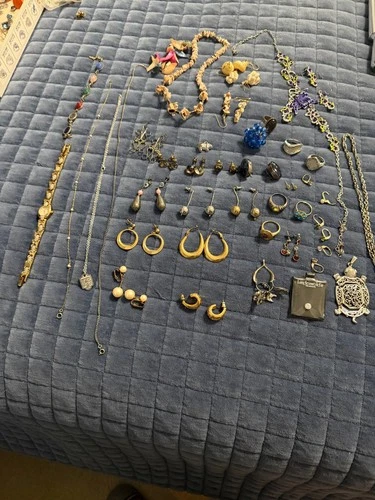 Lot of vintage and new costume jewelry- earrings, necklaces, charm