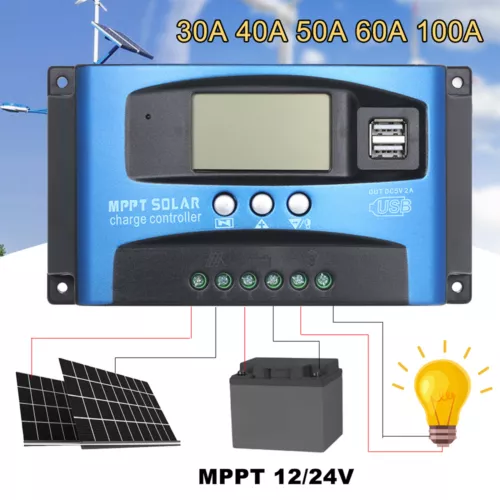 Solar Panel Regulator Charge Controller 12V/24V Auto Focus Tracking MPPT PWM - Picture 2 of 55