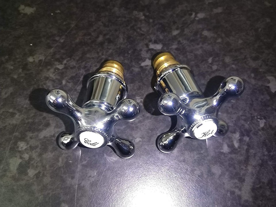 REPLACEMENT HOT & COLD VICTORIAN STYLE TAP TOP HEAD COVERS CHROME