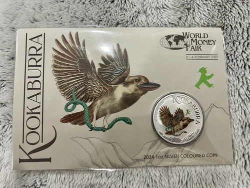 2024 Australia Kookaburra World Money Fair 1 oz Silver Colored Coin In Card