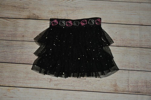 HELLO KITTY XS 4 5 GIRLS ELASTIC WAIST BLACK SILVER SPARKLE TIERED TUTU SKIRT - Picture 2 of 8