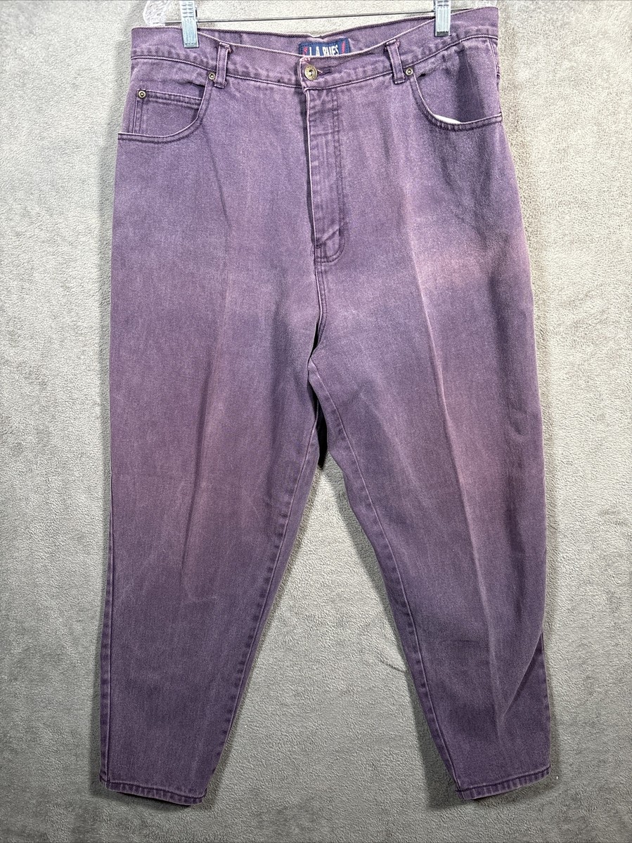 VINTAGE 90s Mom Jean Womens 18 Purple LA Blues High Waisted Tapered Relaxed  Fit