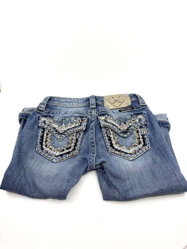 Miss Me Capri Jeans Girls Size 7 Denim Medium Wash Embellished Pockets - Sequins - Picture 4 of 9