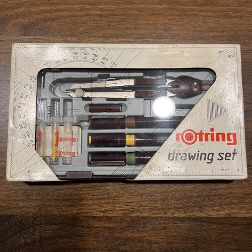 VINTAGE rOtring Rapidograph Technical Drawing Pens Pen Set + Compass
