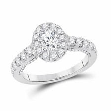 14kt White Gold Oval Diamond Halo Bridal Wedding Engagement Ring 1-1/2 Ctw