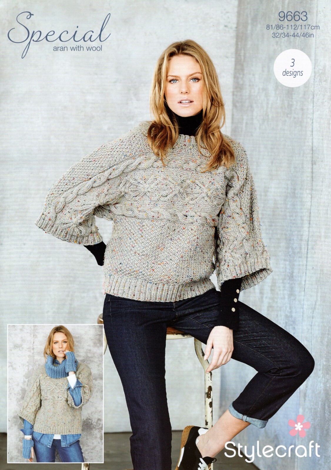 Stylecraft Special Aran Knitting Pattern - 9663 Ladies Sweater, Snood & Wristwar