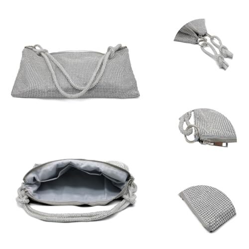 UMREN Rhinestone Hobo Bags for Women Chic Evening Handbag Sparkly Silver - Picture 2 of 6