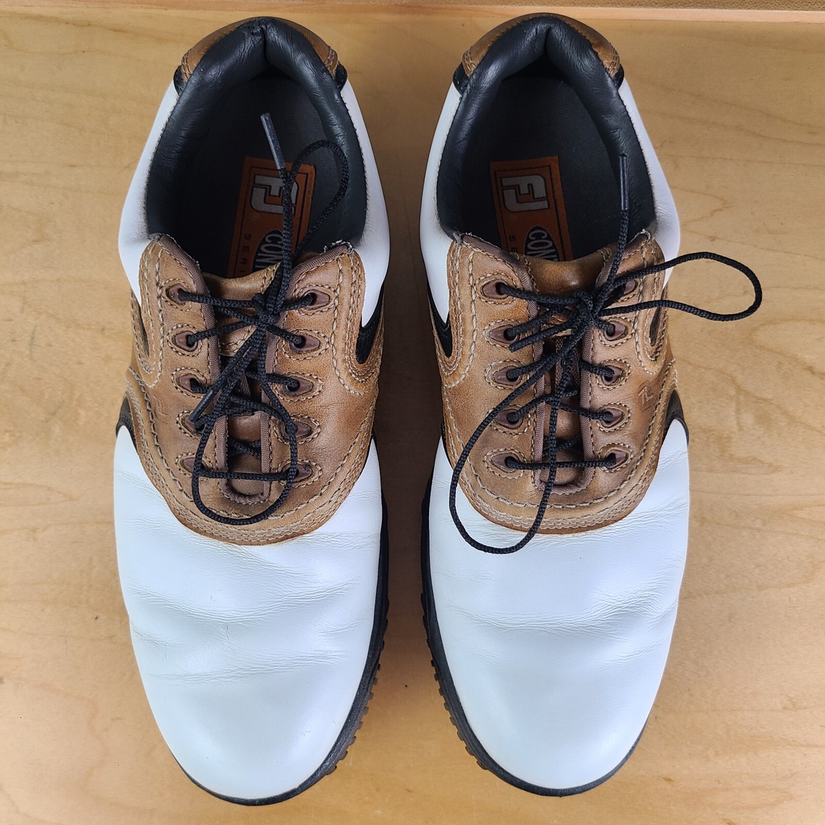 Footjoy Contour Series Mens 8.5 M White & Brown Leather Golf  display picture 2