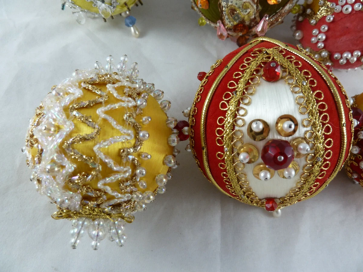 Vintage Christmas Hand made Ornaments Push Pin Beads Sequins Styrofoam balls 6