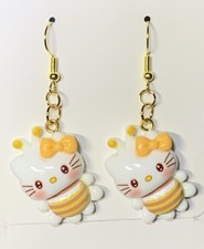 Gold Hello Kitty As A Bumblebee Drop Dangle Earrings 